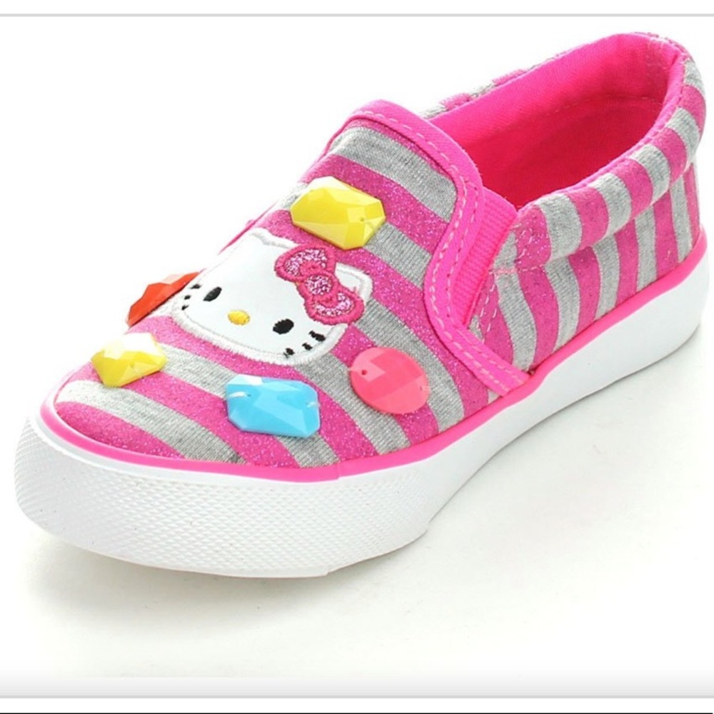 Sanrio Hello Kitty HK Lil Ruby Slip-On Toddler Sneakers Hot Pink-Grey Stripes 🩷